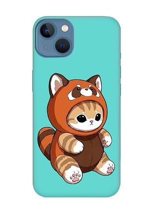 Матовий бірюзовий чохол на apple iphone 13 котик панда (принт 423)