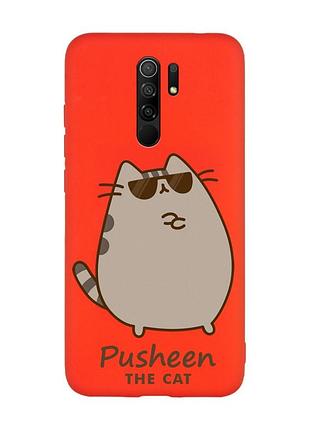 Матовый красный чехол на xiaomi redmi note 8 pro пушин кот (принт 424)