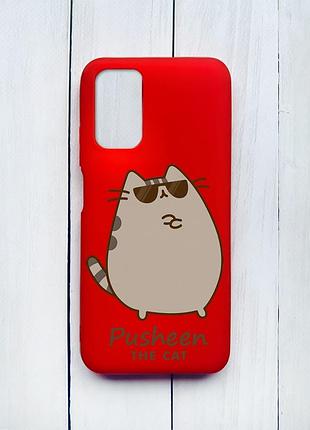 Матовий чохол на xiaomi redmi 9t червоний пушин кіт (принт 424)