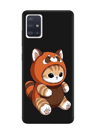 Матовый черный чехол на samsung galaxy a71 / a715 котик панда (принт 423)