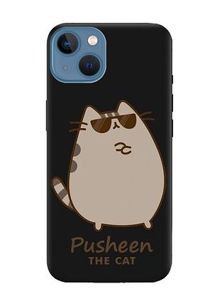 Матовий чорний чохол на apple iphone 13 пушин кіт (принт 424)
