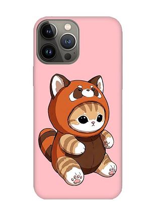 Матовый розовый чехол на apple iphone 13 pro котик панда (принт 423)
