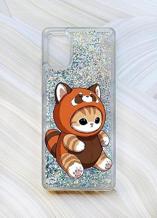 Чохол з плаваючими срібними блискітками на samsung galaxy a31 котик панда (принт 423)