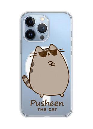 Магнитный чехол на iphone 13 pro (6.1) с поддержкой magsafe пушин кот (принт 424)