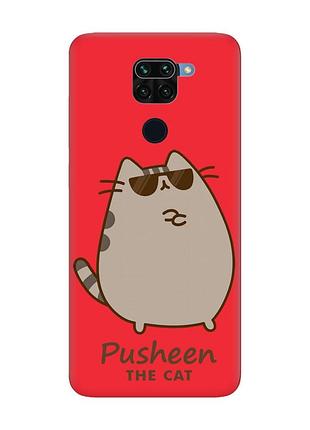 Матовый красный чехол на xiaomi redmi note 9 / 10x пушин кот (принт 424)