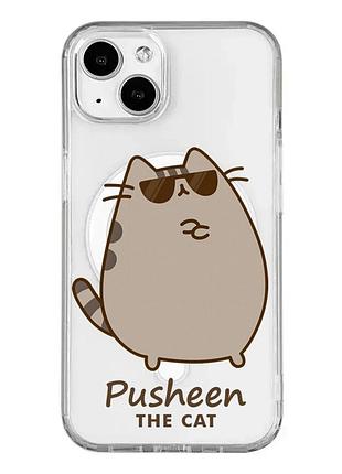 Магнитный чехол на iphone 15 с поддержкой magsafe пушин кот (принт 424)
