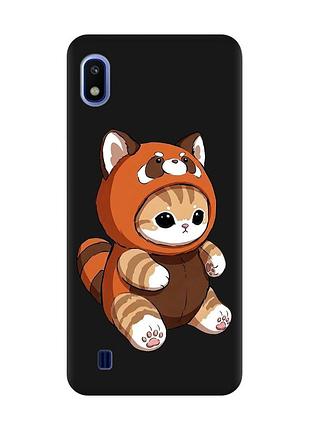 Матовый черный чехол на samsung galaxy a10 (2019) a105 котик панда (принт 423)