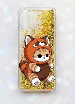 Чохол з плаваючими золотими блискітками samsung galaxy a02/a022 (2021) котик панда (принт 423)