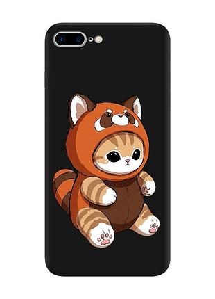 Матовий чорний чохол на apple iphone 7 plus / 8 plus котик панда (принт 423)