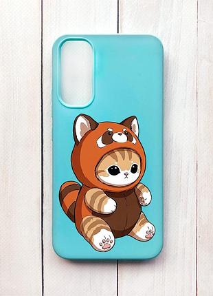Матовый чехол на samsung a34 5g бирюзовый котик панда (принт 423)