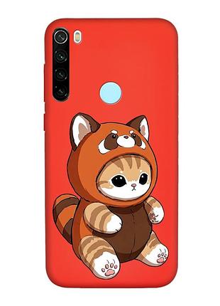 Матовий червоний чохол на xiaomi redmi note 8t котик панда (принт 423)