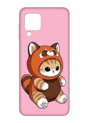 Матовый розовый чехол на samsung galaxy m32/a22/m22 4g котик панда (принт 423)