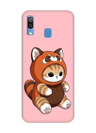 Матовый розовый чехол на samsung galaxy a30 (2019) / a20 (2019) котик панда (принт 423)