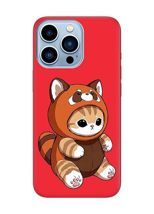 Матовий червоний чохол на apple iphone 13 pro max котик панда (принт 423)