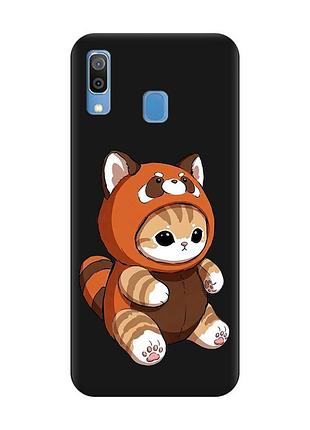 Матовый черный чехол на samsung galaxy a30 (2019) / a20 (2019) котик панда (принт 423)