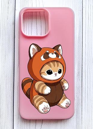 Матовый розовый чехол на iphone 16 pro max котик панда (принт 423)