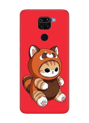 Матовый красный чехол на xiaomi redmi note 9 / 10x котик панда (принт 423)