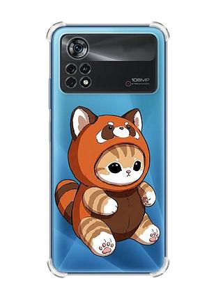 Чехол с утолщёнными углами для xiaomi poco x4 pro 5g котик панда (принт 423)