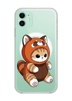 Магнитный чехол на iphone 11 с поддержкой magsafe котик панда (принт 423)