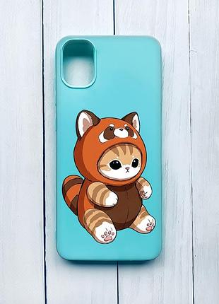 Матовый чехол на samsung galaxy a05 (a055) бирюзовый котик панда (принт 423)
