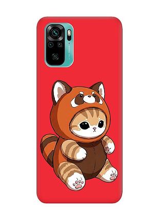 Матовый красный чехол на xiaomi redmi note 10/note 10s котик панда (принт 423)