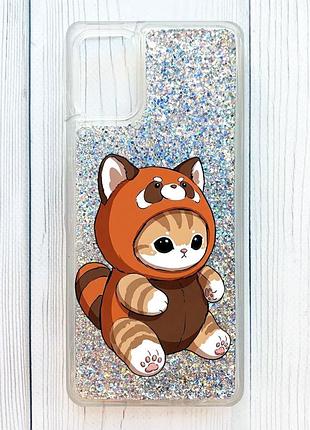 Чехол с плавающими серебряными блестками на samsung galaxy a06 котик панда (принт 423)