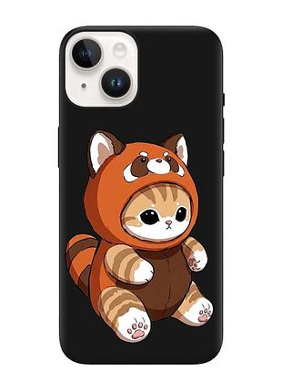Матовий чорний чохол на apple iphone 14 котик панда (принт 423)