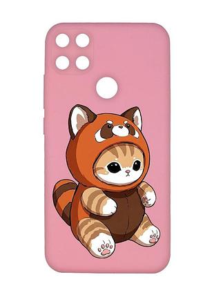 Матовий рожевий чохол на xiaomi redmi 10c котик панда (принт 423)