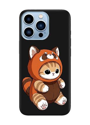 Матовий чорний чохол на apple iphone 13 pro max котик панда (принт 423)