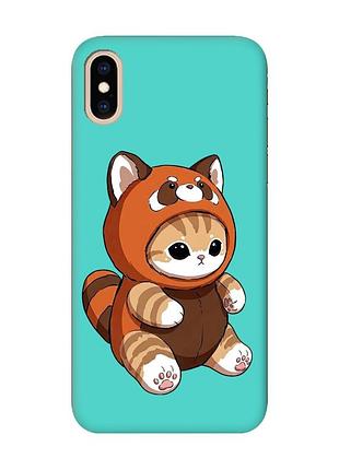 Матовый бирюзовый чехол на iphone xs max котик панда (принт 423)