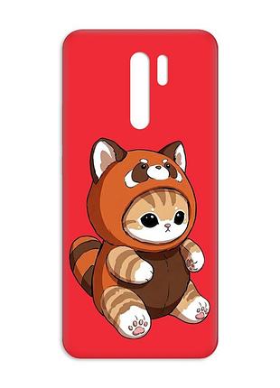 Матовий червоний чохол на xiaomi redmi 9 котик панда (принт 423)