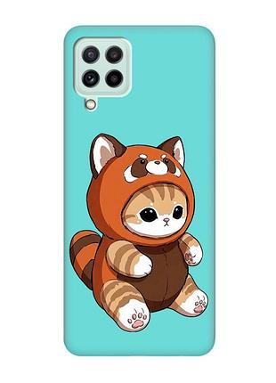 Матовый бирюзовый чехол на samsung galaxy m32/m22/a22 4g котик панда (принт 423)