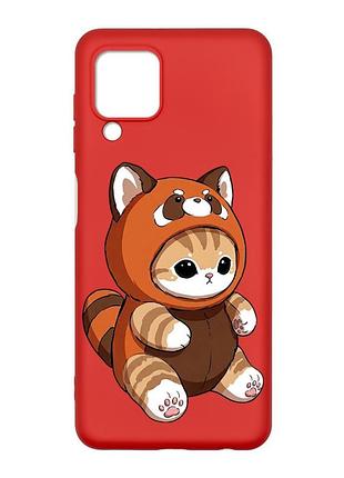 Матовый красный чехол на samsung galaxy m32/a22/m22 4g котик панда (принт 423)