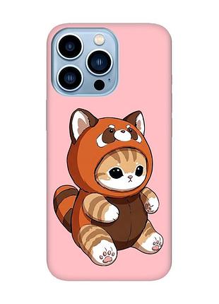 Матовый розовый чехол на apple iphone 13 pro max котик панда (принт 423)