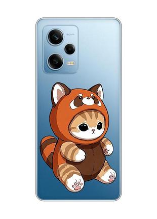 Прозорий чохол на xiaomi redmi note 12 5g котик панда (принт 423)