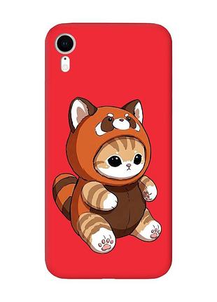 Матовый красный чехол на apple iphone xr котик панда (принт 423)