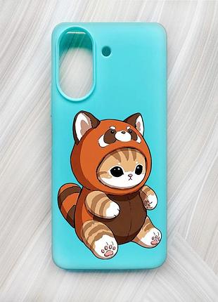 Матовый бирюзовый чехол на xiaomi redmi 13c / poco c65 котик панда (принт 423)
