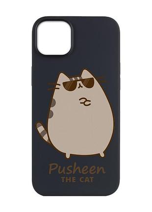 Матовый черный чехол на apple iphone 14 plus пушин кот (принт 424)