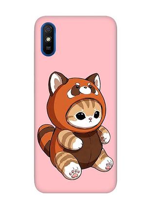 Матовый розовый чехол на xiaomi redmi 9a котик панда (принт 423)