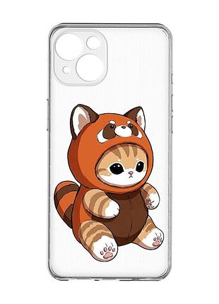 Прозрачный чехол с защитой камер на iphone 15 котик панда (принт 423)