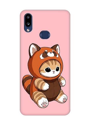 Матовый розовый чехол на samsung galaxy a10s (a107) котик панда (принт 423)