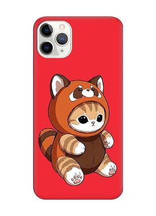 Матовый красный чехол на iphone 11 pro max (6.5) котик панда (принт 423)