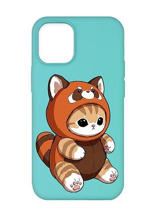 Матовый бирюзовый чехол на iphone 12 / 12 pro (6.1) котик панда (принт 423)