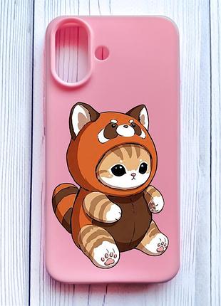 Матовий рожевий чохол на iphone 16 котик панда (принт 423)