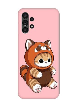 Матовый розовый чехол на samsung a13 4g котик панда (принт 423)
