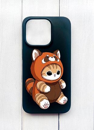 Матовий чохол на iphone 15 plus чорний котик панда (принт 423)