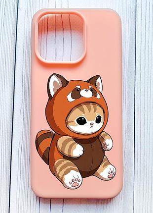 Матовий персиковий чохол на iphone 16 pro котик панда (принт 423)