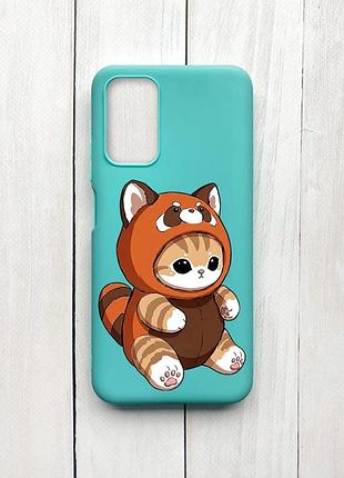 Матовый чехол на xiaomi redmi 9t бирюзовый котик панда (принт 423)