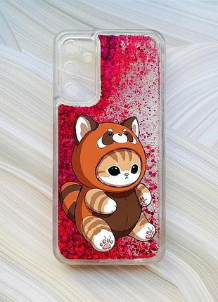 Чехол с плавающими розовыми блестками на samsung galaxy a24 (a245) котик панда (принт 423)