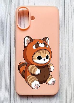 Матовий персиковий чохол на iphone 16 plus котик панда (принт 423)